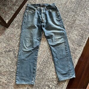 VINTAGE BLACK HORSE LANE ATELIER MENS JEANS SIZE 34 SHORT BUTTON FLY STRAIGHT